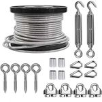 TooTaci 5mm Wire Rope, 30M Garden Wire, 5mm Coated Stainless Steel Wire Rope, M6 Turnbuckle Heavy Duty, 7 ×7 Strands, Vine Eye for Climbing Plants, Strings Light Hanging Kit, Fence Wire Roll Kit