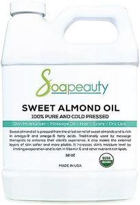 Soapeauty Sweet Almond Oil Cold Pressed Refined USDA Organic | 100% Pure Sweet Almond Oil Available in Bulk | Carrier for Essential Oils, Almond Oil for Skin, Face, and Hair, Soap Making | 32 fl oz