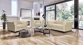 Bravich Chesterfield Sofa Set- Cream Velvet. Armchair, Two Seater Sofa & Three Seater Settee - Soft Plush Fabric Couch. Living Room Furniture, Easy Clean. (1 + 2 + 3 Seater)