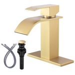 ARCORA Brushed Gold Bathroom Faucet Waterfall Spout Faucet for Bathroom Sink Single Handle Mixer Tap Lavatory Vanity Sink Faucet with Deck Plate and Pop Up Drain, 1 or 3 Hole