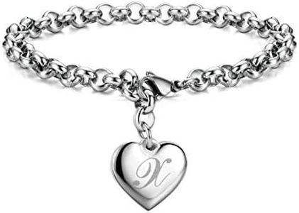 Monily Initial Charm Bracelets for Women Stainless Steel Charm Bracelets for Women Letters X Alphabet Heart Bracelet Jewelry Gifts for Women