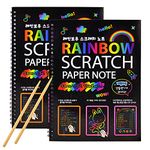 MEMX Scratch Art Books for Kids, 2 Pack Rainbow Magic Scratch Paper Black Scratch it Off Art Crafts Notes Boards Sheet with 2 Wooden Stylus for Best Gifts