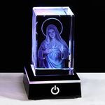 3D Crystal Engrave Virgin Mary Figurine Statue with LED Base Catholic Gifts for Friend Women Religious Presents Ornament for Home