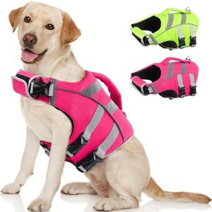 Kuoser Dog Life Jacket Large Breed, XXL Dog Life Vests for Swimming Boating, Reflective Dog Water Vest with High Flotation, Dog Swim Vest for Large Dogs, Pink XXL