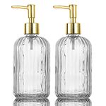 HOHAOO Versatile Glass Soap Dispenser Bottle with Pump, 14 Oz Dripless Pump Bottle, Refillable Liquid Hand Jar Dispenser for Bathroom, Countertop, Kitchen, Laundry Room(Clear, 2 Pack)