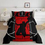 Basketball Comforter Set for Teens Sports Games Bedding Set Red and Black Bedding Home Decor for Kids Comforter Twin Size 2 Pcs Basketball Court Quilted Duvet Set 1 Comforter with 1 Pillowcase