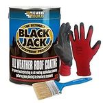 Nassboards Black Jack 905 All-Weather Roof Coating with Brush & Gloves - Fast Drying Weatherproof Solvent-Based Bitumen Compound - Water Proofing and Sealing Different Types of Roof Coverings (5L)