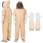 sourcing map Bee Suit for Men and Women XXL Beekeeping Suits Outfit with Glove and Veil Hood Bee Suits for Men Proof Backyard Professional and Beginner Bee Keeper Thick, Yellow