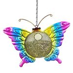 Exhart Solar Butterfly Hanging Bird Feeder – Illuminated Solar Bird Feeder – Hand-Painted Bird Feeders for Outside – Durable Mesh Metal Feeder– Ready to Hang Garden Decor (13” L x 3” W x 17” H)