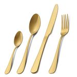 Cutlery Set, Pleafind 32 Piece Matte Gold Cutlery Set, Service for 8, Stainless Steel Flatware Set Include Knife Fork Spoon, Silverware Set, Dishwasher Safe