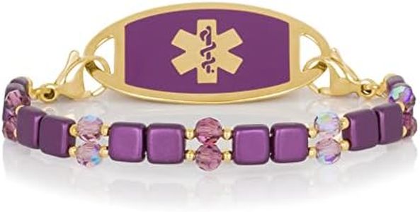 Lauren's Hope Beautiful Beaded Stretch Medical Alert Bracelets for Women, Medical ID (Bracelet Size = 7.5 inches, Purple)