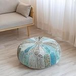 Albany Living Luxurious Burnout Velvet Quilt Design Round Pouf Ottoman/Footstool, Seat for Living Room, Bedroom, Kids Room and More, Blue