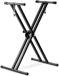 Save On Many Double-Brace X Keyboard Stand Heavy Duty Classic Music Musical Electronic Piano Stands Dual Braced with Locking Straps, Black (5 Position Folding Adjustable Height)