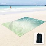 Sunlit 106"x81" Boho Sand Proof Beach Blanket Sand Proof Mat with Corner Pockets and Mesh Bag for Beach Party, Travel, Camping and Outdoor Music Festival, Tiffany Green Mandala