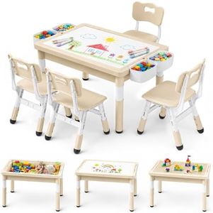 TODECARE 4 in 1 Kids Table and 4 Chairs Set, Reversible Tabletop, Khaki
