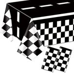 2PCS Checkered Tablecloth Racing Car Tablecloth Racing Party Supplies 54"x108" Disposable Plastic Racetrack Tablecloth Car Birthday Party Supplies Car Birthday Decorations Car Theme Party Table Covers