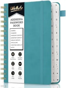 WEMATE Spiral Address Book with Alphabetical Tabs, Leather Password Book, Address Organizer Telephone Notebook Journal Keep Contact Safe Hardcover Large Print for Seniors Home Office 5.8″×8.2″, Green