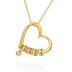 MYKA Personalised Sweetheart Necklace with Engraved Beads with Diamond Stone for Woman - Custom Name 925 Silver Heart Shape Jewellery Gift for Mum 18k Gold Plated w Diamond