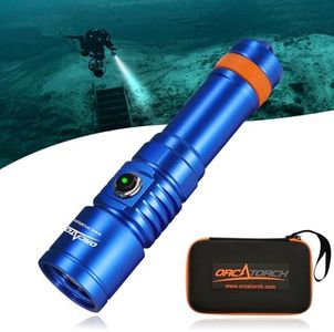 ORCATORCH D710 Scuba Diving Light, 3000 Lumens Super Bright Underwater Flashlight with 6 Degrees Narrow Beam, IP68 Waterproof Night Dive Torch 150 Meters Submersible Light (Blue)