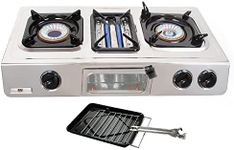 NJ G-87 Camping Gas Stove - 3 Burner Portable Gas Cooker LPG Hob Outdoor Cooktop BBQ Grill Wok Ring Stainless Steel Auto Ignition Whirlwind Energy Saving Technology 9.7kW