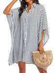 Ekouaer Ladies Cover Up for Swimwear Bikini Swimsuit Cover Up Oversize Striped Beachwear,XX-Large