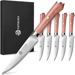 YOTSUBA Steak Knives Set of 6 with Full Tang Rosewood Handle