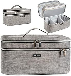 AMOIGEE Large Makeup Bag, Travel Makeup Bag Organizer, Double Layer Train Case Makeup Bag, Toiletry Bag for Makeup Brushes, Full Size Bottles, Palettes Sponge, Cosmetic Organizer, Grey