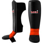 USI UNIVERSAL THE UNBEATABLE 850MA Shin Pads, Shin Guards Pads Instep MMA Muay Thai Kick Boxing Taekwondo Protector Training, Pu Construction, Light Weight Padding, Neoprene Strap Closure(Size L/XL)