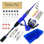 DaddyGoFish Spinning Fishing Rod and Reel Combo Set with Tackle Box | Fishing Pole | Carbon Fiber Telescopic Fishing Rod Kit | Spinning Reel for Travel Saltwater Freshwater Fishing Gear Kit