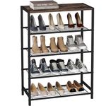 HOME BI 5-Tier Industrial Shoe Rack, Metal Shoe Storage Organizer, Durable Shoe Organizer Shelf for Closet, Hallway, Entryway, Living Room, Rustic Brown