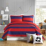 URBAN PLAYGROUND All Seasons Lavelle Red/Blue Stripe Quilt Set - 3 Piece Soft Brushed Microfiber Kids Bedding Set for Boys/Girls – Machine Washable (Full/Queen)