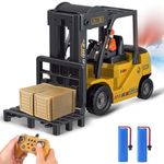 11 Channel Remote Control Forklift Toy - Sprayable RC ForkLifts with Wooden Boxes, 1:24 Pretend Construction Trucks Toy ForkLift with Light & Sound, Bulldozers Engineering Vehicle Tractor Toy for Kids