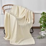 PHF 100% Cotton Muslin Throw Blanket 50" x 60", 4-Layer Lightweight and Breathable Blanket, Luxuriously Soft Gauze Blanket for Couch Bed Sofa, Elegant Home Decoration, Vanilla LCE Cream