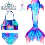 5Pcs Girls Swimsuit Mermaid Tails for Swimming Princess Bikini Bathing Suit Set Can Add Monofin 4T 6T 8T 10T 12T, Gb63, 8 Years