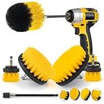 6 Pack Drill Brush Attachment Set - Power Scrubber Cleaning Brushes with Extended Long Attachment for Floor, Grout, Carpet, Tile, Tub, Car Wheels,Toilet, Bathroom Kitchen Surface Clean (Yellow, 6 Pcs)