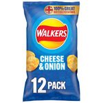 Walkers Cheese and Onion Vegetarian Multipack Crisps, Ideal for Lunch and Snacking 12x25 g