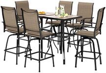 PHI VILLA Outdoor Bar Set for 6, Patio Bar Table and Chairs Furniture with Outdoor Swivel Bar Stools Table Set, Bar Height Patio Dining Set for Yard and Garden