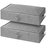 Huquter Underbed Storage Boxes with Lids 50L, 2 Pack Under Bed Storage Boxes with Side & Bottom Support & 3 Handles, Foldable Fabric Storage Under Bed for Comforters Beddings Blankets, 76x38x17cm