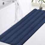 Turquoize Bathroom Rug Non Slip Absorbent Quick Dry Bathmat Luxury Shaggy Chenille Microfiber Bath Mat Rug Bath Mat Runner for Kitchen/Living Room/Bathroom, Striped Pattern, 47" X 17", Navy