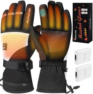 Flyhare Heated Gloves - Unisex Electric Rechargeable Heating Gloves with Touchscreen, Windproof & Waterproof Design, 5V Batteries Included, Warming Gloves for Men & Women