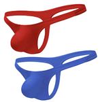 Men's Combo of Mid Rise Full Coverage Running Brief Thong, One Size Fits S-M-L, Red-Blue, 2 Pcs Combo