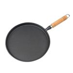 BRAVECOW Cast Iron Skillet Pancake Pan Round Griddle Thick Nonstick Egg Frying Pan Tortilla Crepe Pan Anti-scalding Wooden Handle Uncoated 26cm