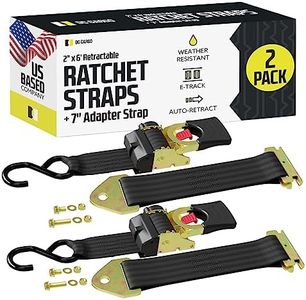 DC Cargo Mall Bolt-on E Track Auto Retractable Ratchets Straps Heavy Duty (2 Pack) 2 Inch x 6 Ft - Retractable Ratchet Tie Down Straps for Boats, Jet Skis, Motorcycles, ATVs - 4,000 lbs Break Strength