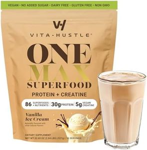 VitaHustle ONE Max Protein Powder, 30g Plant Protein + 5g Creatine, All-in-One Meal Replacement Shake with Greens, Adaptogens, Ashwagandha, Probiotics & Vitamins – Vanilla Ice Cream, 15 Servings
