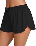 Yilisha Womens Drawstring Swim Shorts High Waisted Board Shorts Black Bathing Suit Bottoms Workout Shorts, Black, Small