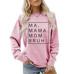 Lynkiss Women Mama Mom Bruh Pullover Tops Funny Letter Print Ma Graphic Sweatshirt Long Sleeve Crewneck Pullover Shirts Tops,Pink,Medium