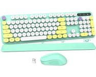 Wireless Keyboard and Mouse Combo, Detachable Wrist Rest, Full-size Typewriter Keyboard, Tilt Legs, Floating Round Keycap, Sleep Mode,Cute 2.4GHz Cordless Set for Mac/Windows/PC/Laptop(Colorful Green)