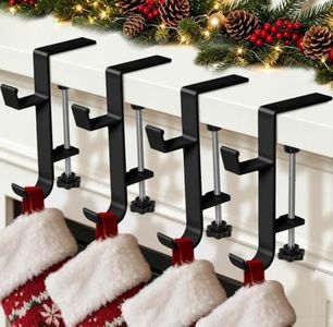 HMASYO 2-in-1 Christmas Garland & Stocking Holders for Mantle, Adjustable Low-Profile Fireplace Hangers with Dual Hooks, Metal Stocking Hooks for Garland, Tabletop Holiday Decor (Black, Set of 6)
