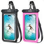 Gritin Waterproof Phone Pouch, [2 Pack] IPX8 Universal Waterproof Phone Case Dry Bag for Swimming, Adjustable Lanyard Underwater Phone Case for iPhone 15 14 and Other Phones up to 7.2"-Black+Red