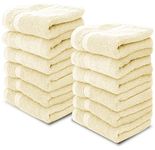 White Classic Luxury Cotton Washcloths - Large Hotel Spa Bathroom Face Towel | 12 Pack | Beige
